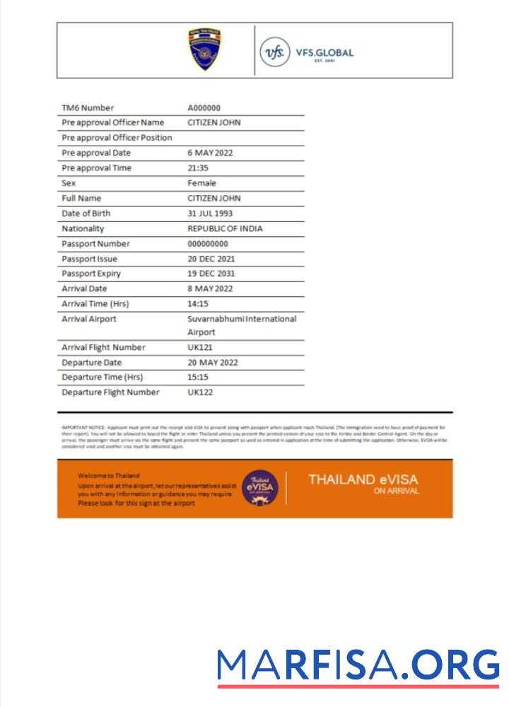 Blank Thailand e visa in Word and Pdf template